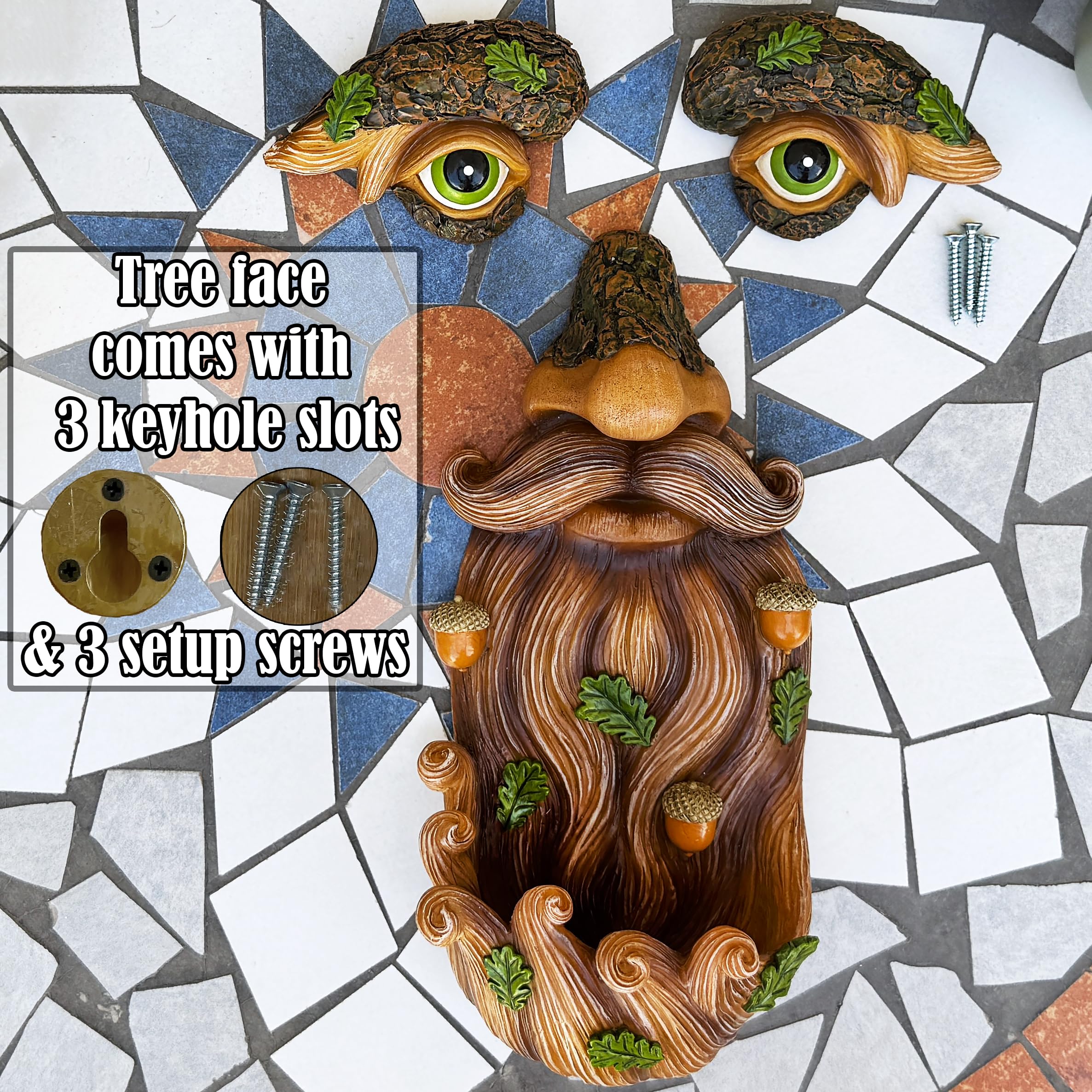Mood Lab Tree Face Decor detail of natural colors enhances outdoor realism