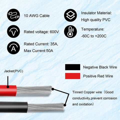 MOOKEERF 10AWG solar extension cable reduces power loss over distance.