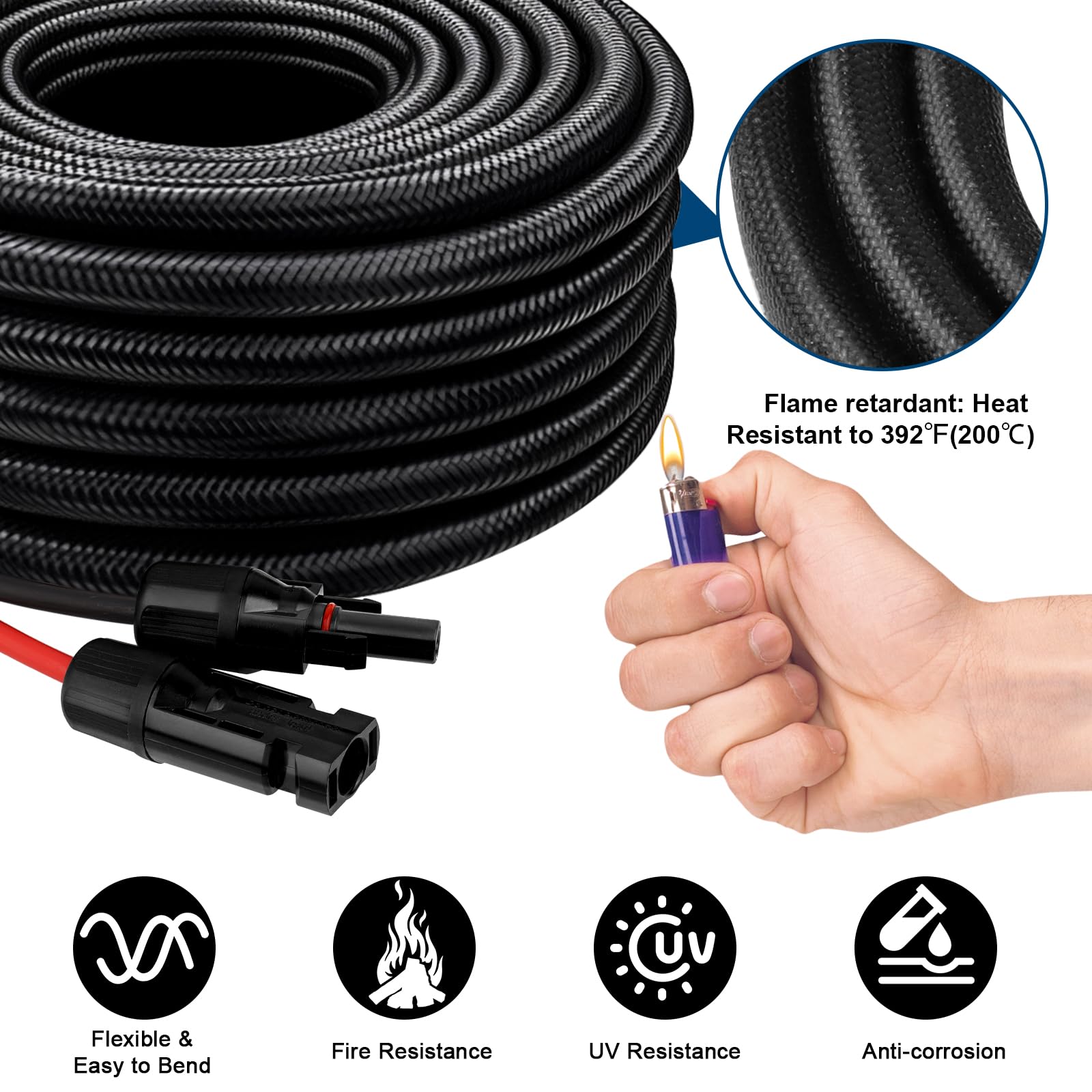 Close-up of MOOKEERF flame retardant sleeve on 10AWG cable