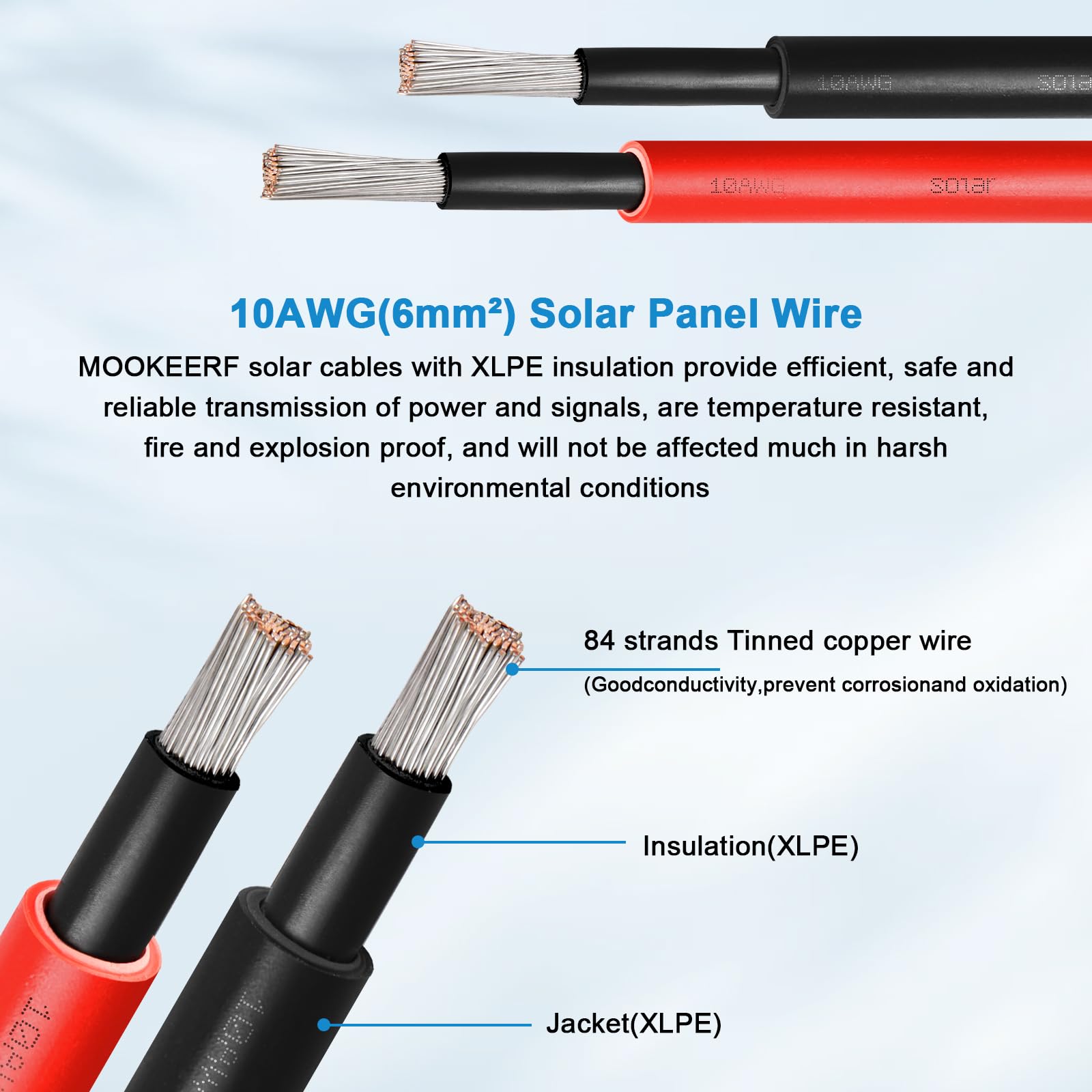 MOOKEERF solar extension cable red with waterproof connectors for marine or RV use
