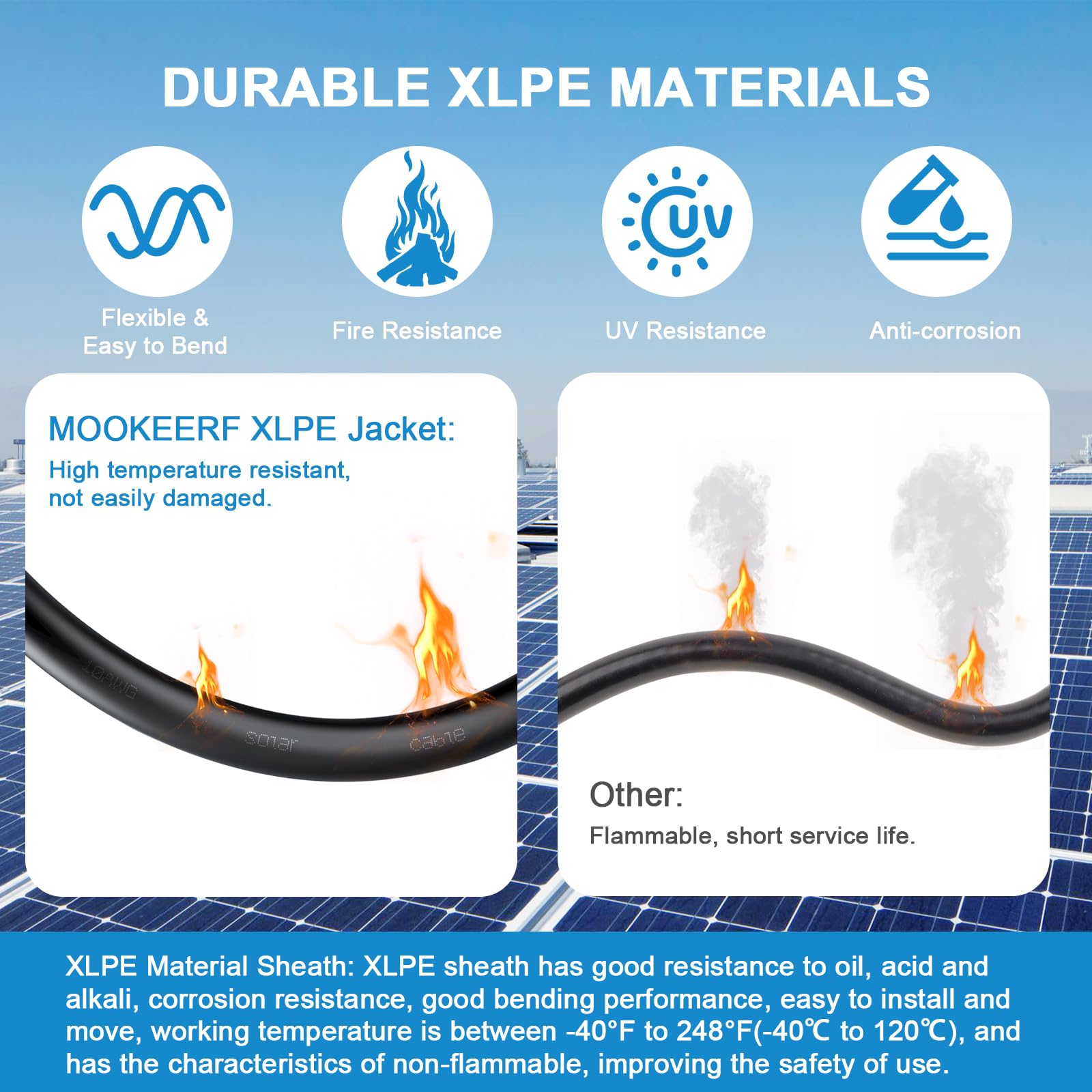 MOOKEERF cable installed on a roof for solar panel spacing and routing