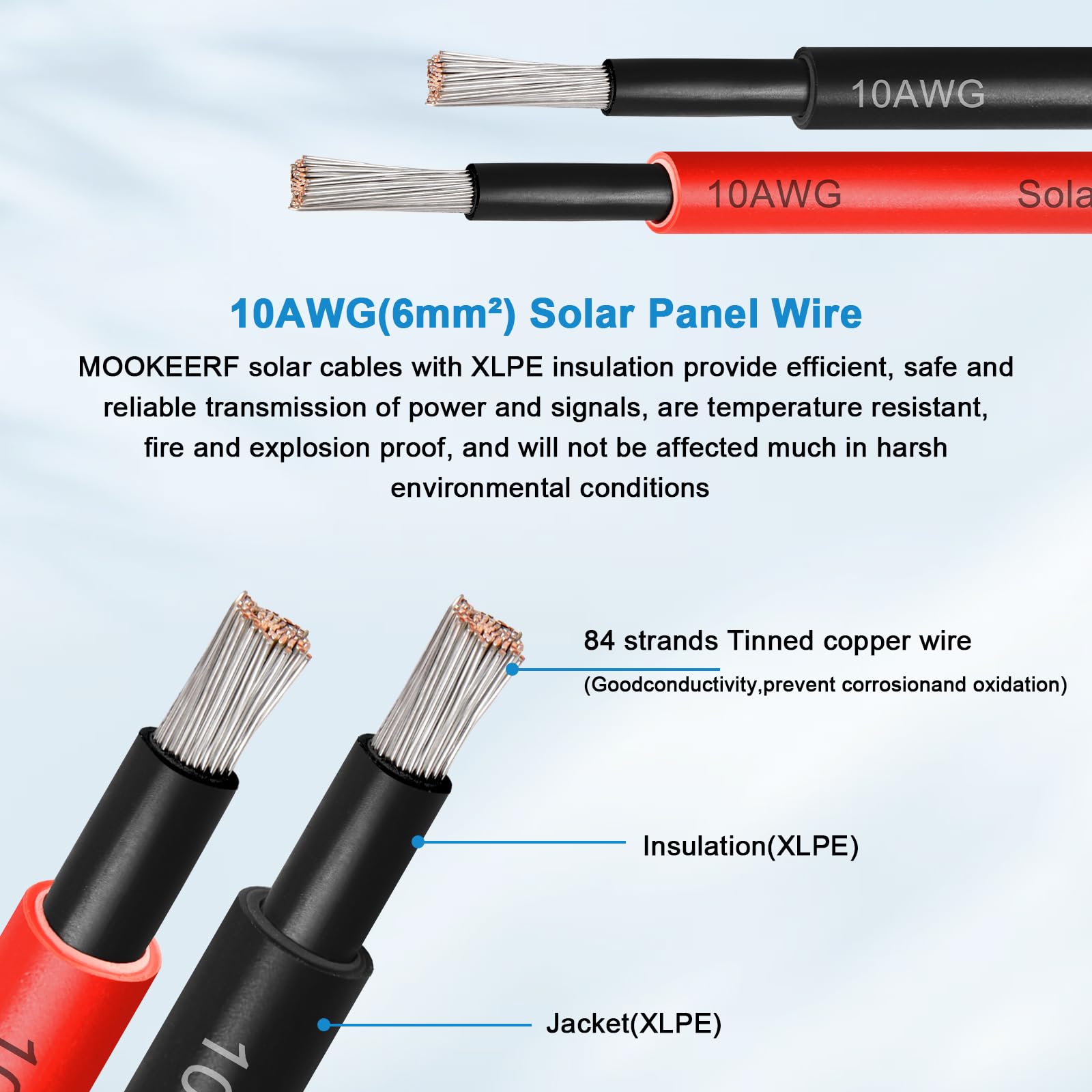 MOOKEERF solar wire 10AWG red 200ft color coded polarity