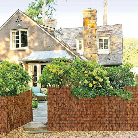 MOOKNAT reed bamboo screen fencing 4ft x 16.4ft in brown creates privacy and shade.