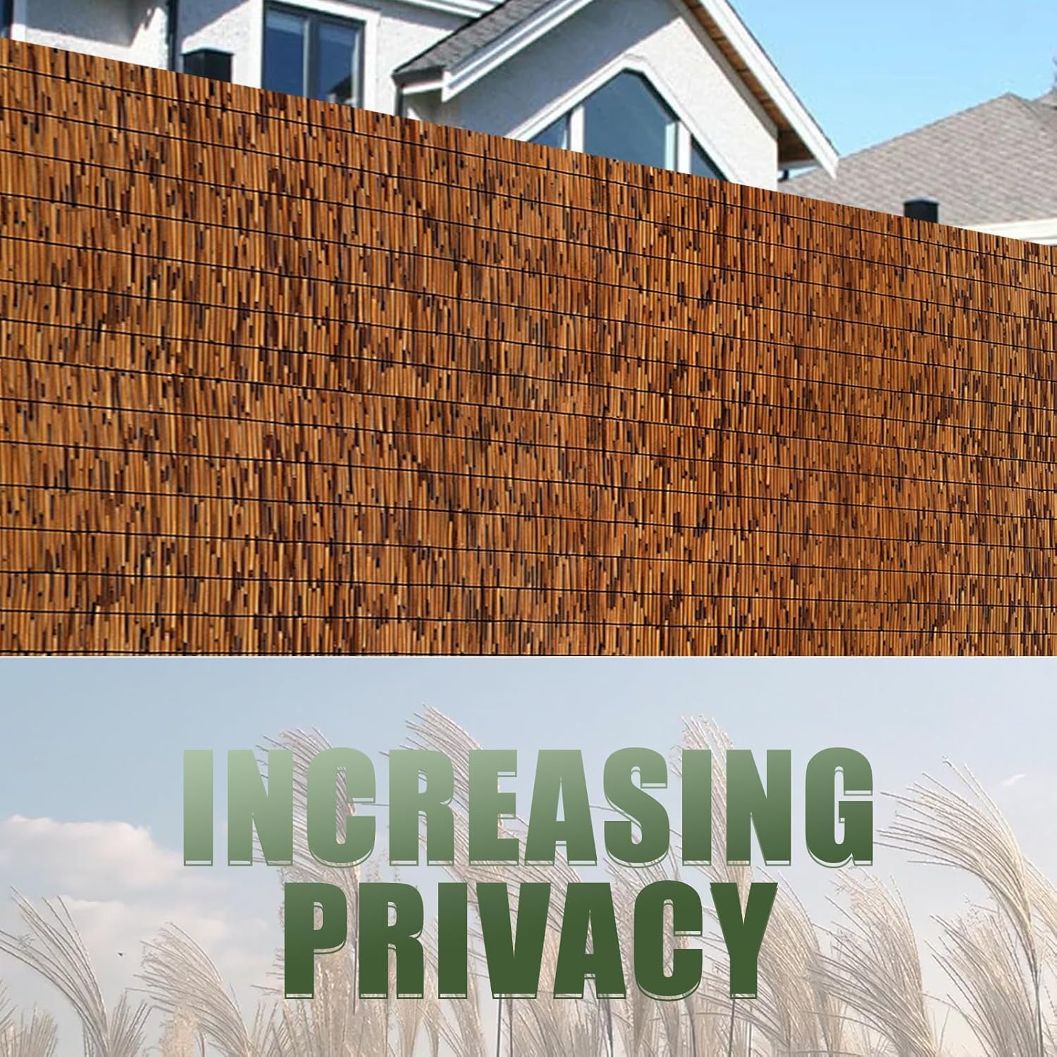 MOOKNAT natural material reed fence blends with landscape, flexible for uneven terrain.