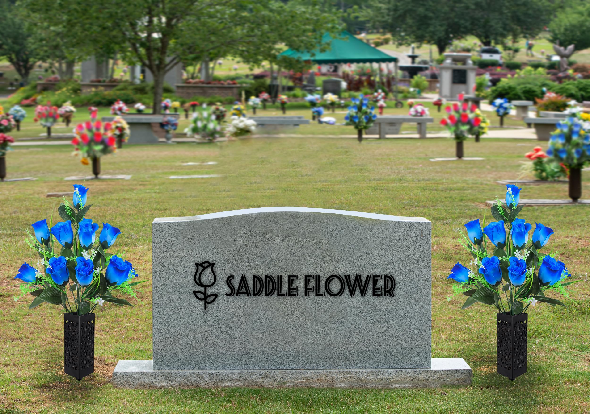 MOOMASS cemetery vase being inserted into ground for quick grave installation