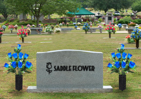 MOOMASS cemetery vase being inserted into ground for quick grave installation