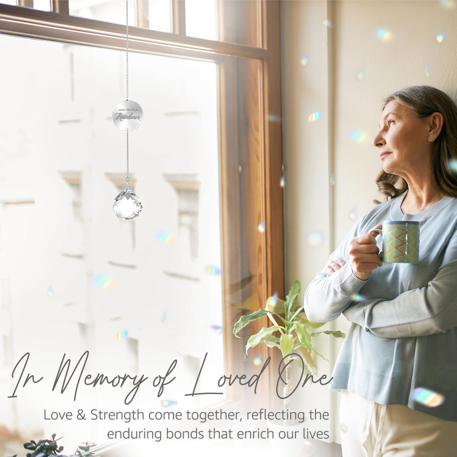 Mooncraftlogy rainbow light display brightens a window with calming colors.