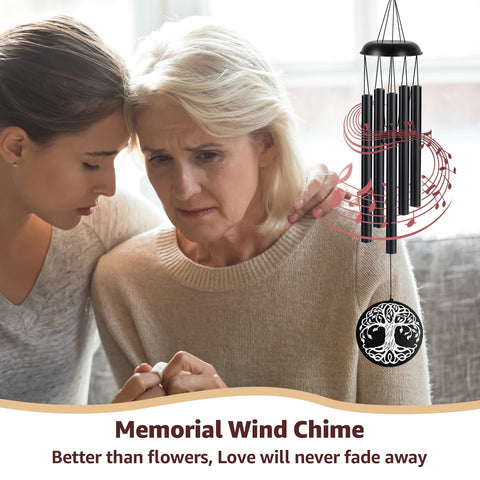 Mooncraftlogy sympathy wind chimes back tag showing Tree of Life in a garden