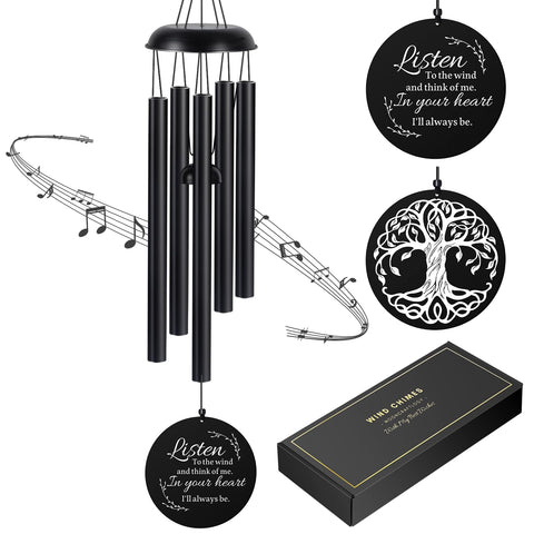 Mooncraftlogy sympathy wind chimes front view with engraved verse and Tree of Life motif