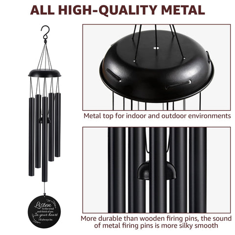 Garden display of 39-inch black memorial chimes in sunlight
