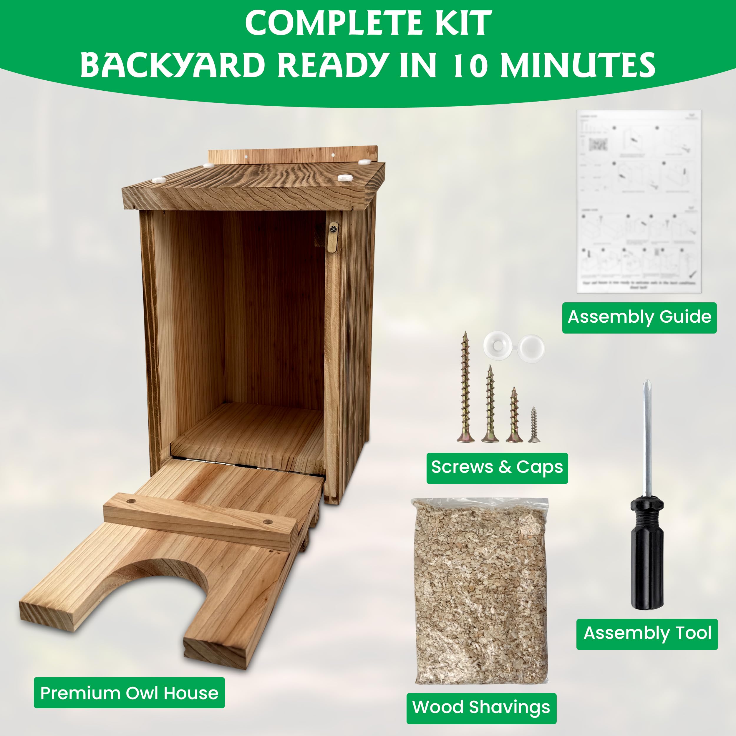 Moonity Fire-Treated Cedar Owl House in backyard invites natural owl visits.