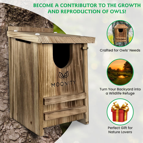 Moonity Fire-Treated Cedar Owl House installation kit ready for quick setup.