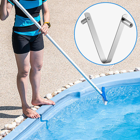Moonoom stainless steel V-clip resists deformation in damp pool environments.