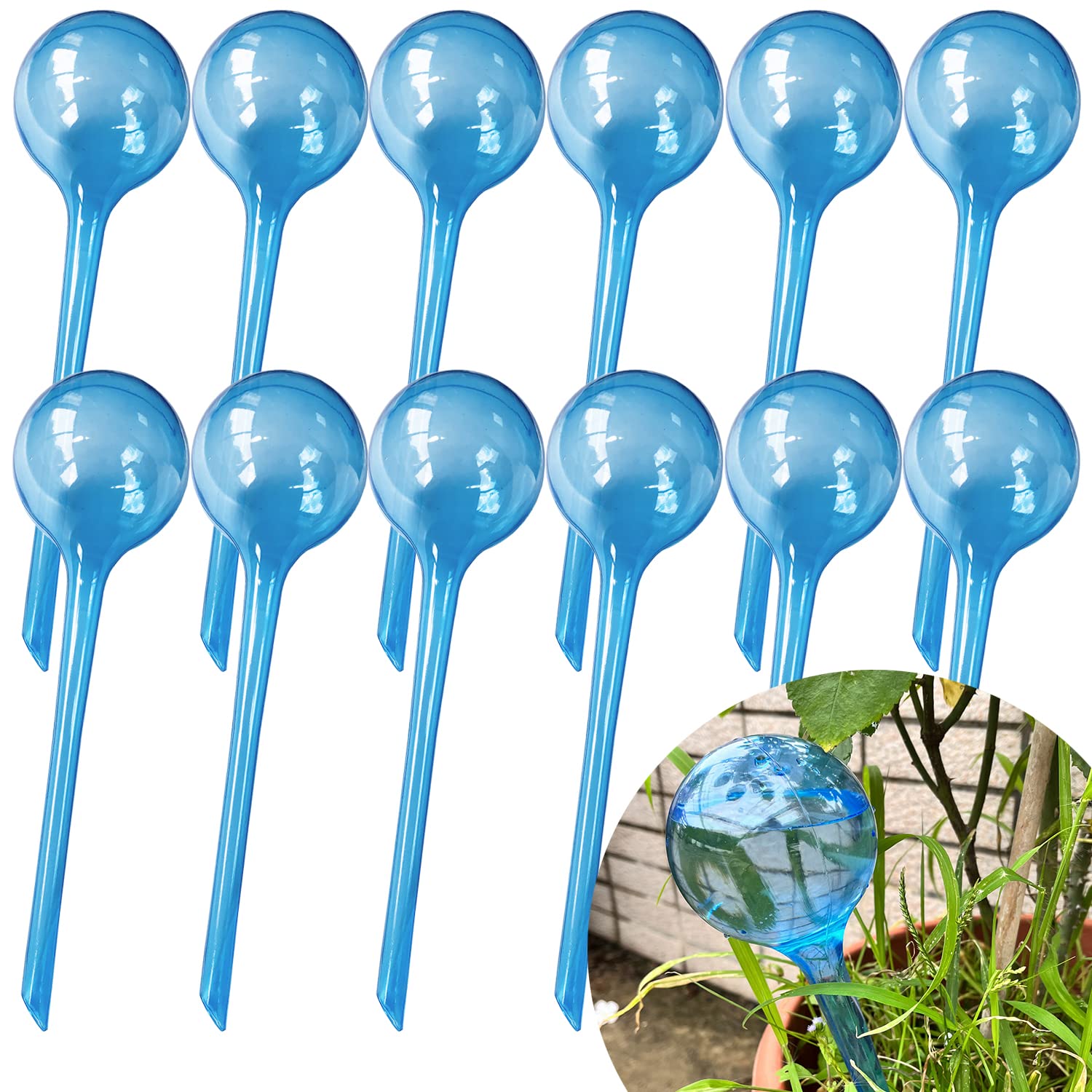 MOONSOUND 12pcs watering globes pack ready for use, helping keep soil moisture when away.