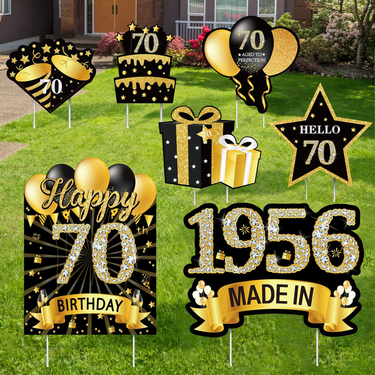 Mooray 70th birthday yard sign garden display for lawn celebrations.
