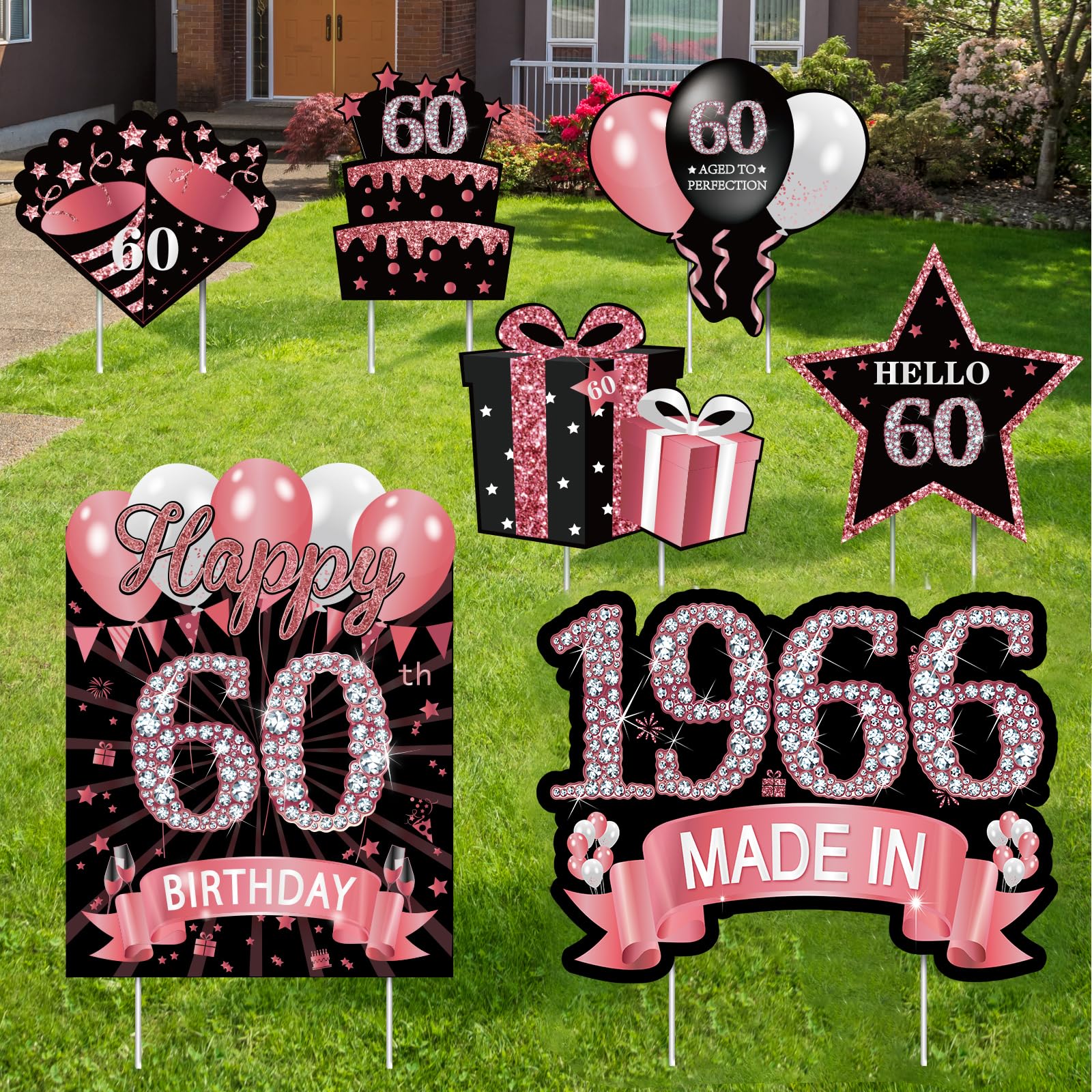 MOORAY rose gold 60th birthday yard sign with stakes for outdoor décor