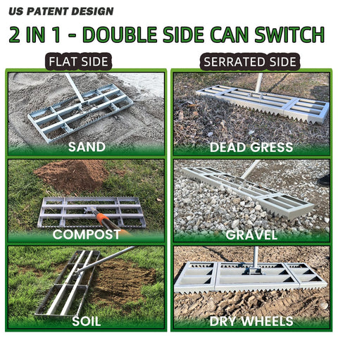MOPAI Lawn Leveling Rake serrated side clears debris and levels surfaces