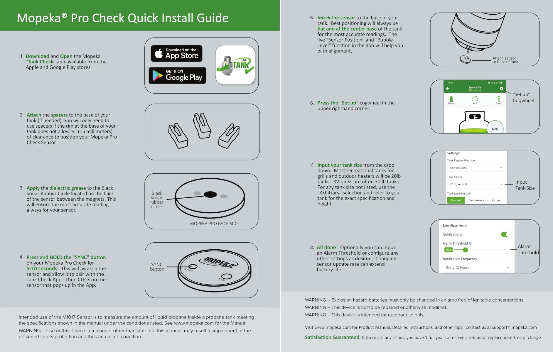 Mopeka Pro Check customizable alarms for proactive notifications.