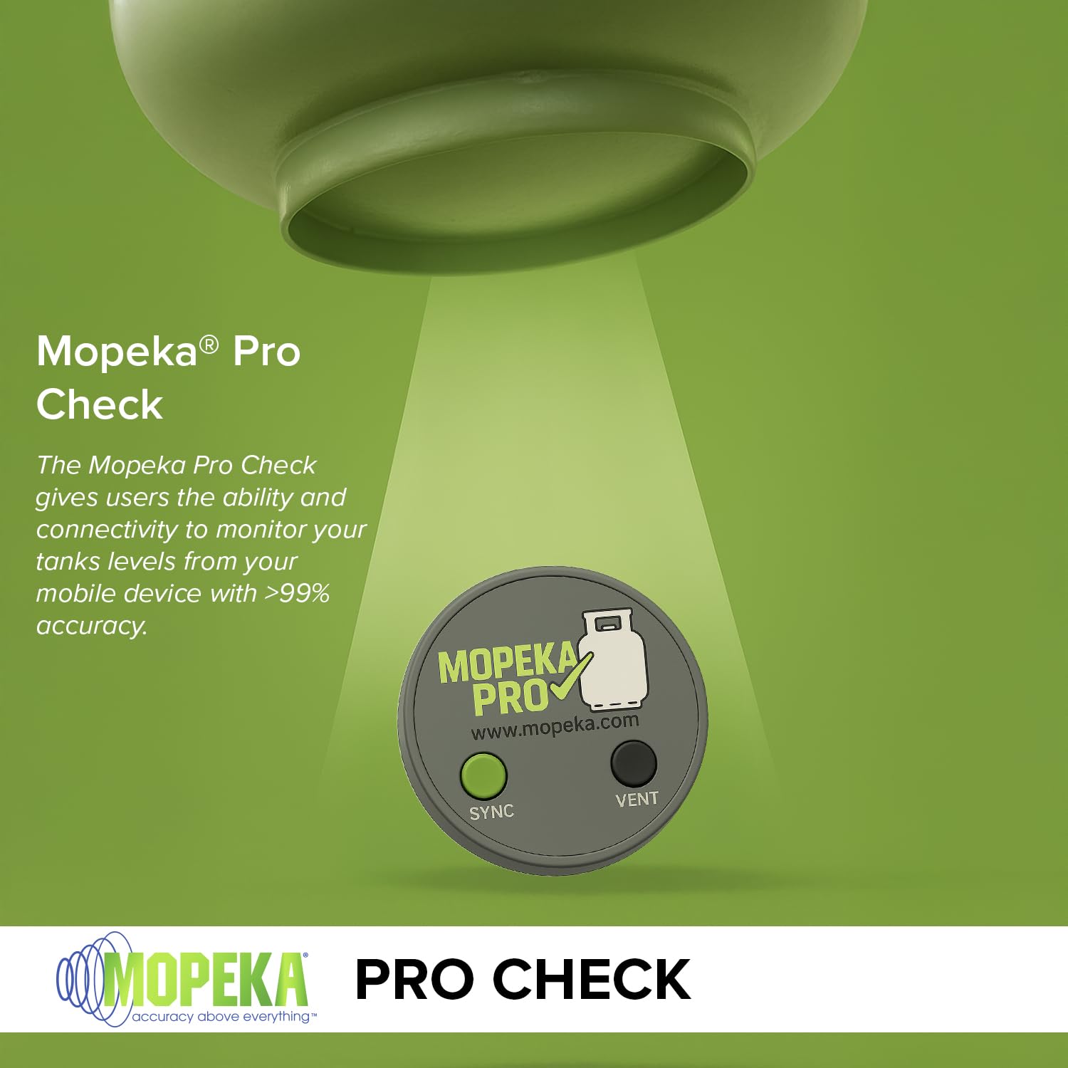 Mopeka Pro Check quick secure magnetic mount on LPG tanks.