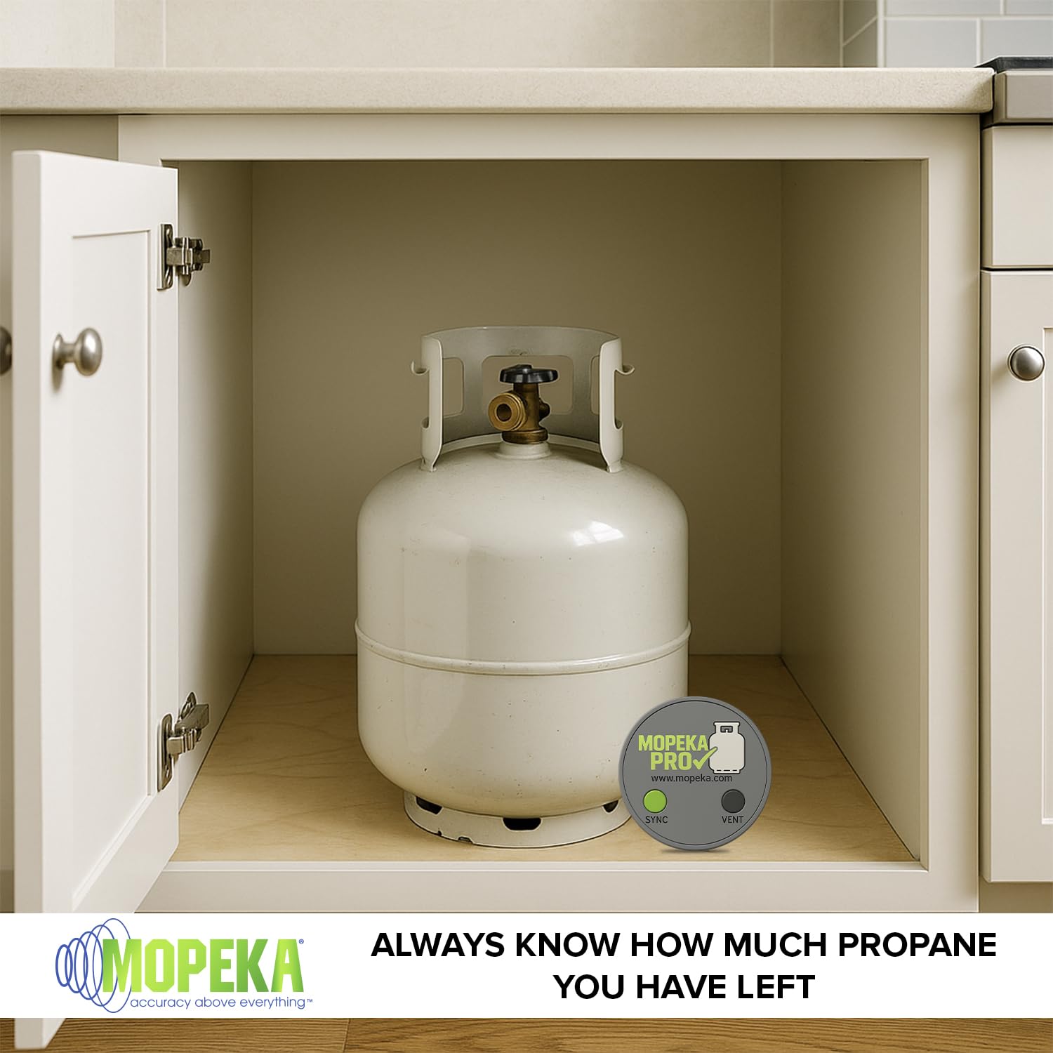 Mopeka Pro Check works with vertical or horizontal LPG cylinders.