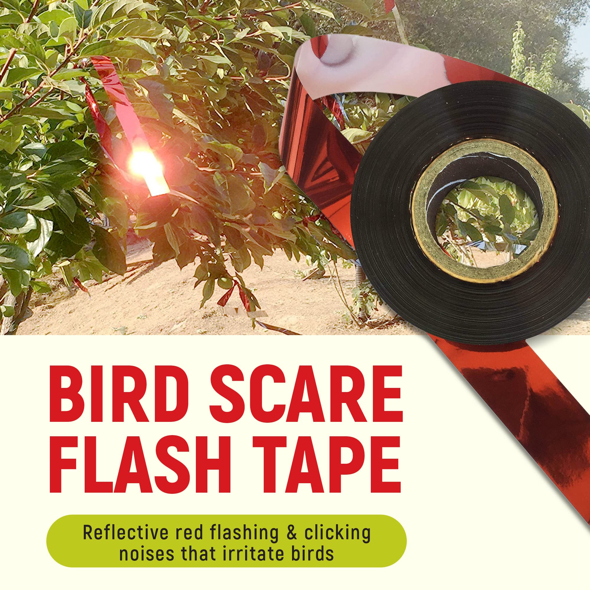 Mopet reflective tape shimmering surface deters crop pests.