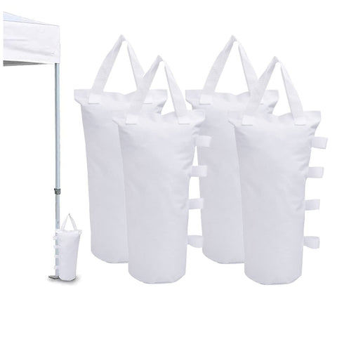 MOPHOEXII canopy weight bags in white 4-pack stabilizing a pop-up canopy.