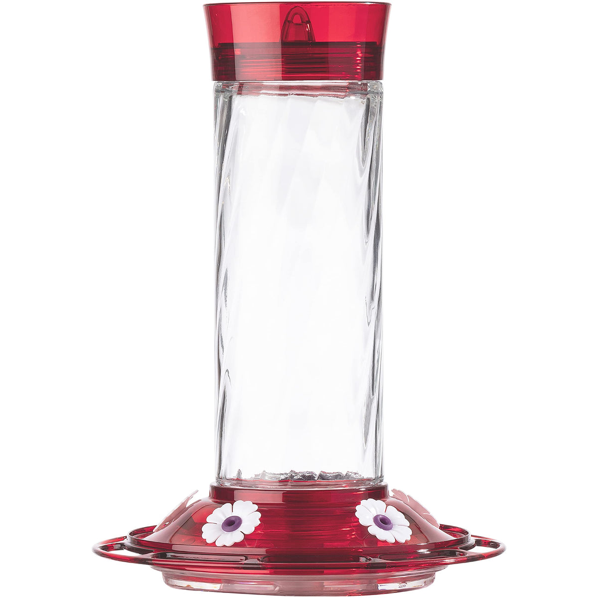 More Birds Diamond glass nectar bottle with red top for easy filling and cleaning.