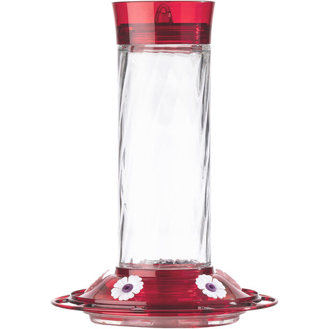 More Birds Diamond glass nectar bottle with red top for easy filling and cleaning.
