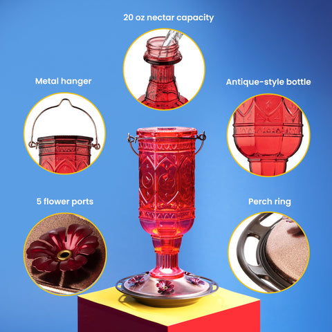 More Birds Red Jewel Hummingbird Feeder copper accents add vintage charm to your outdoor space