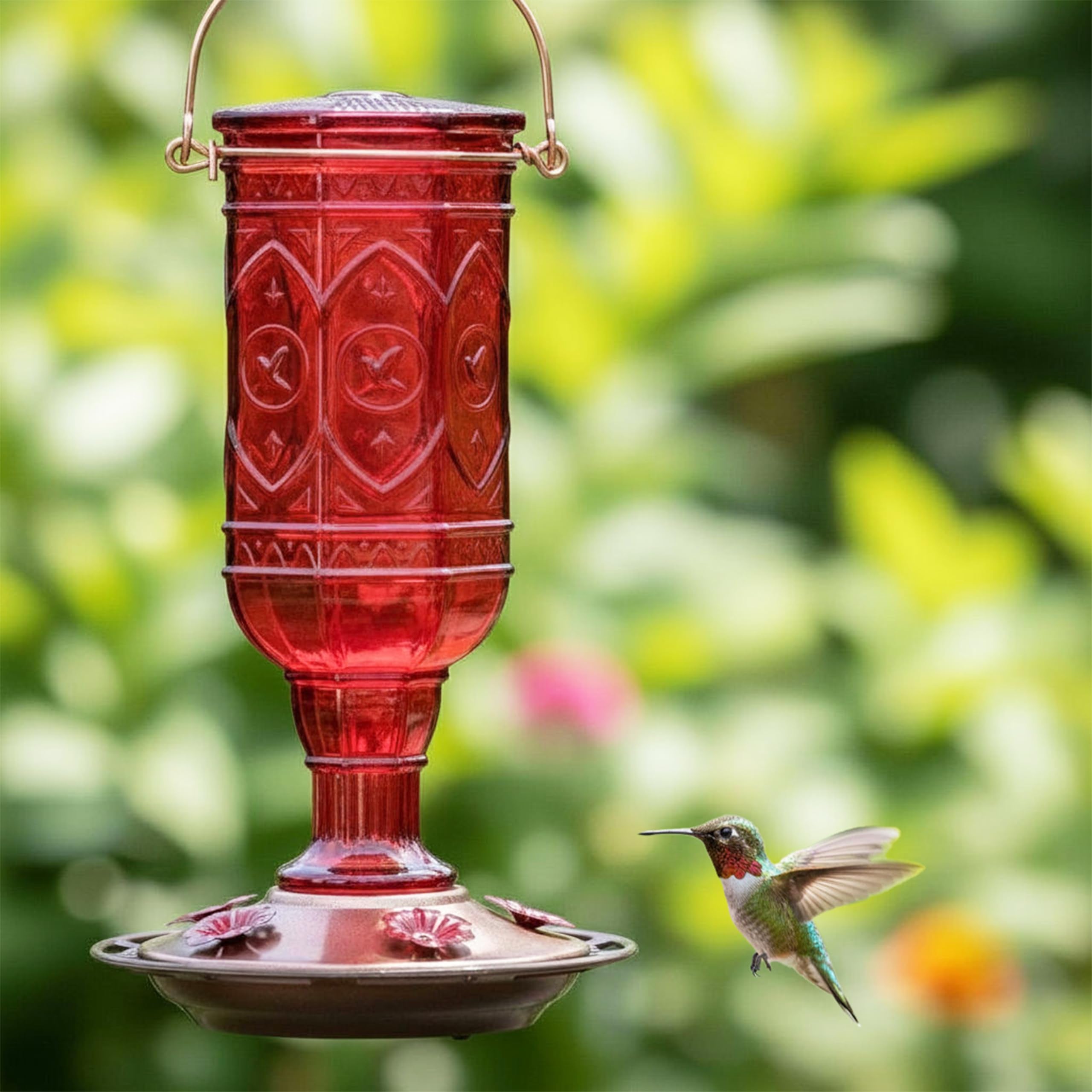 More Birds Red Jewel Hummingbird Feeder open bottleneck for easy nectar filling