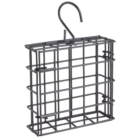 More Birds suet cake feeder in black close-up showing single cake capacity for winter birds