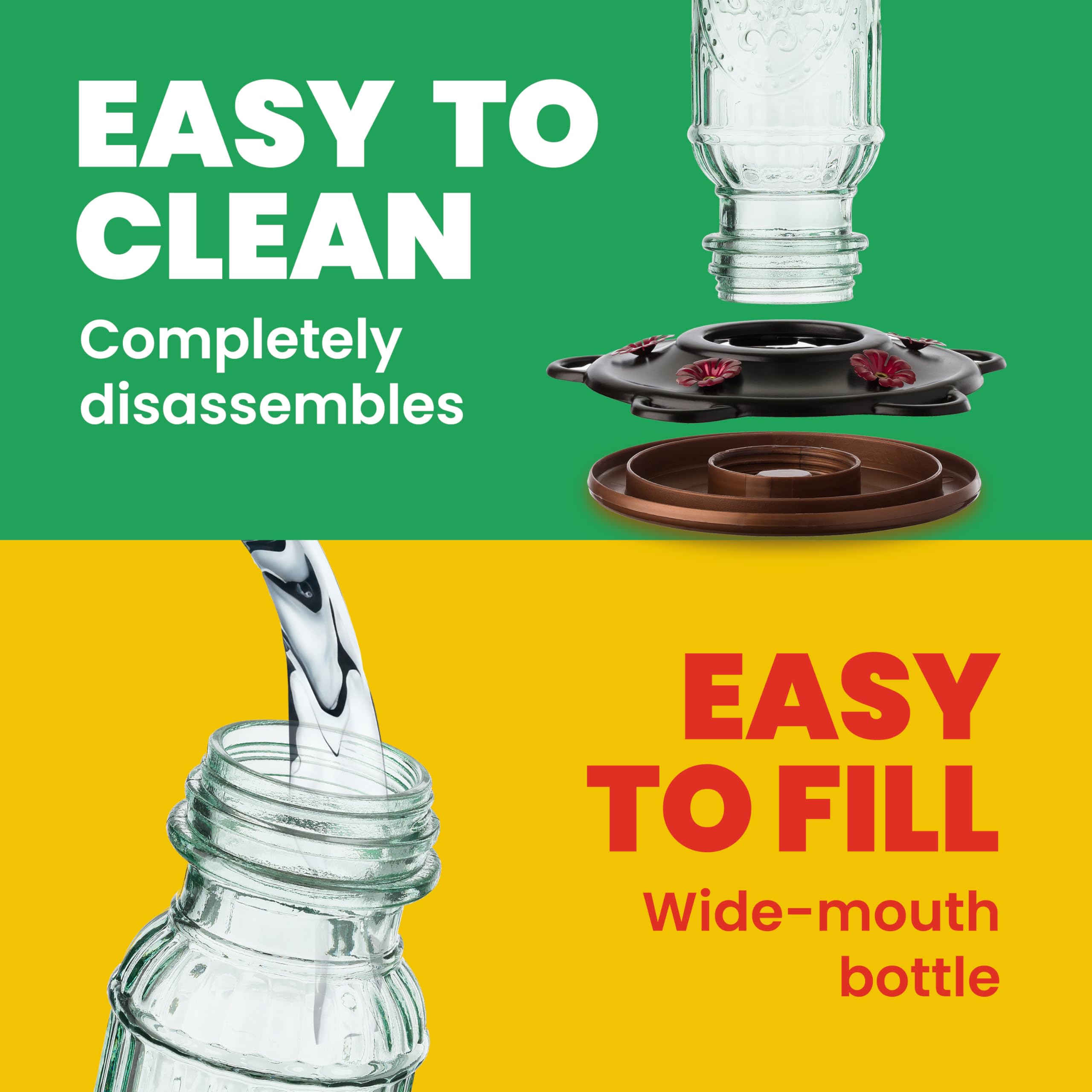 More Birds wide-mouth opening allows spill-free filling and quick refills.