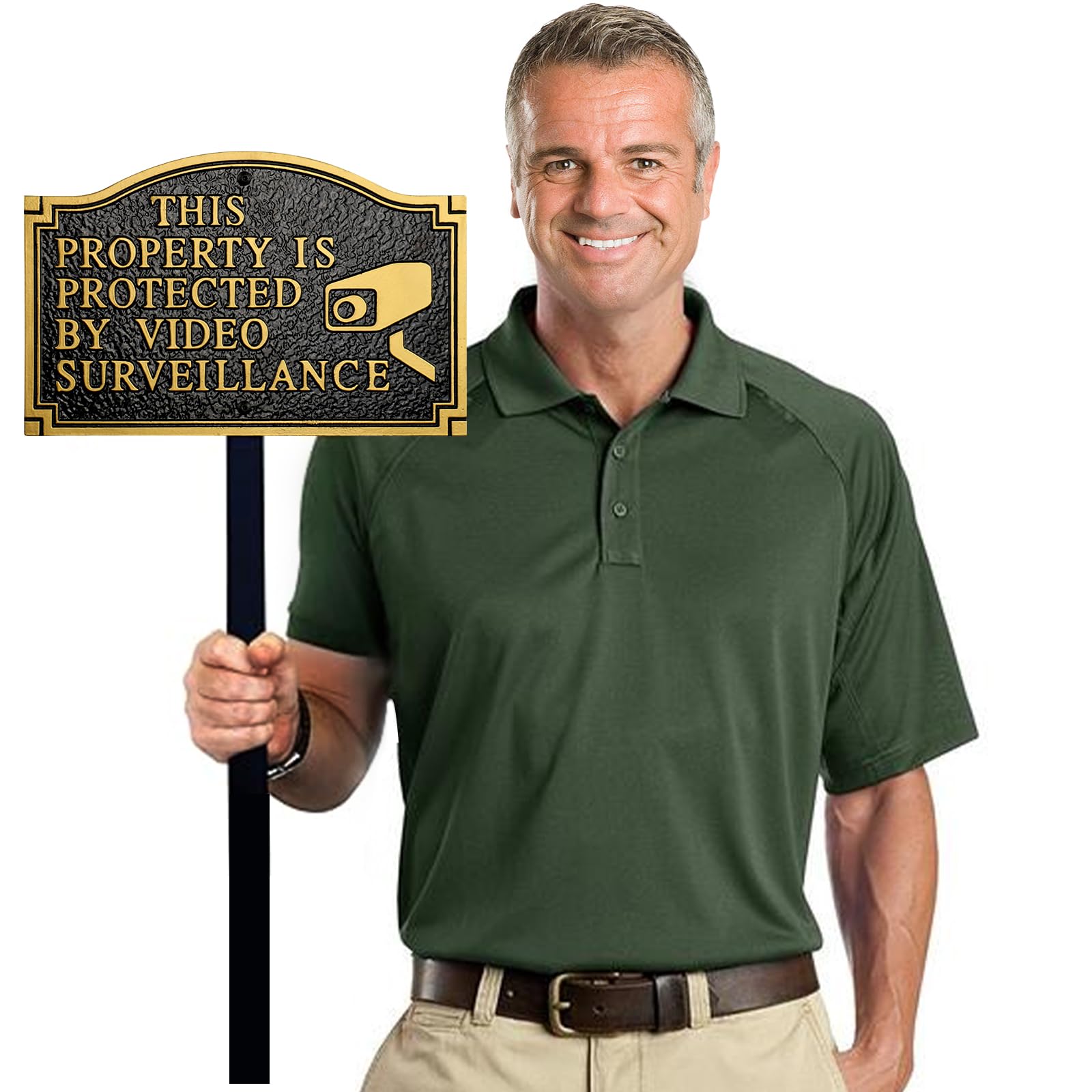 Morgtta heavy-duty metal sign in yard illustrates durable security messaging.