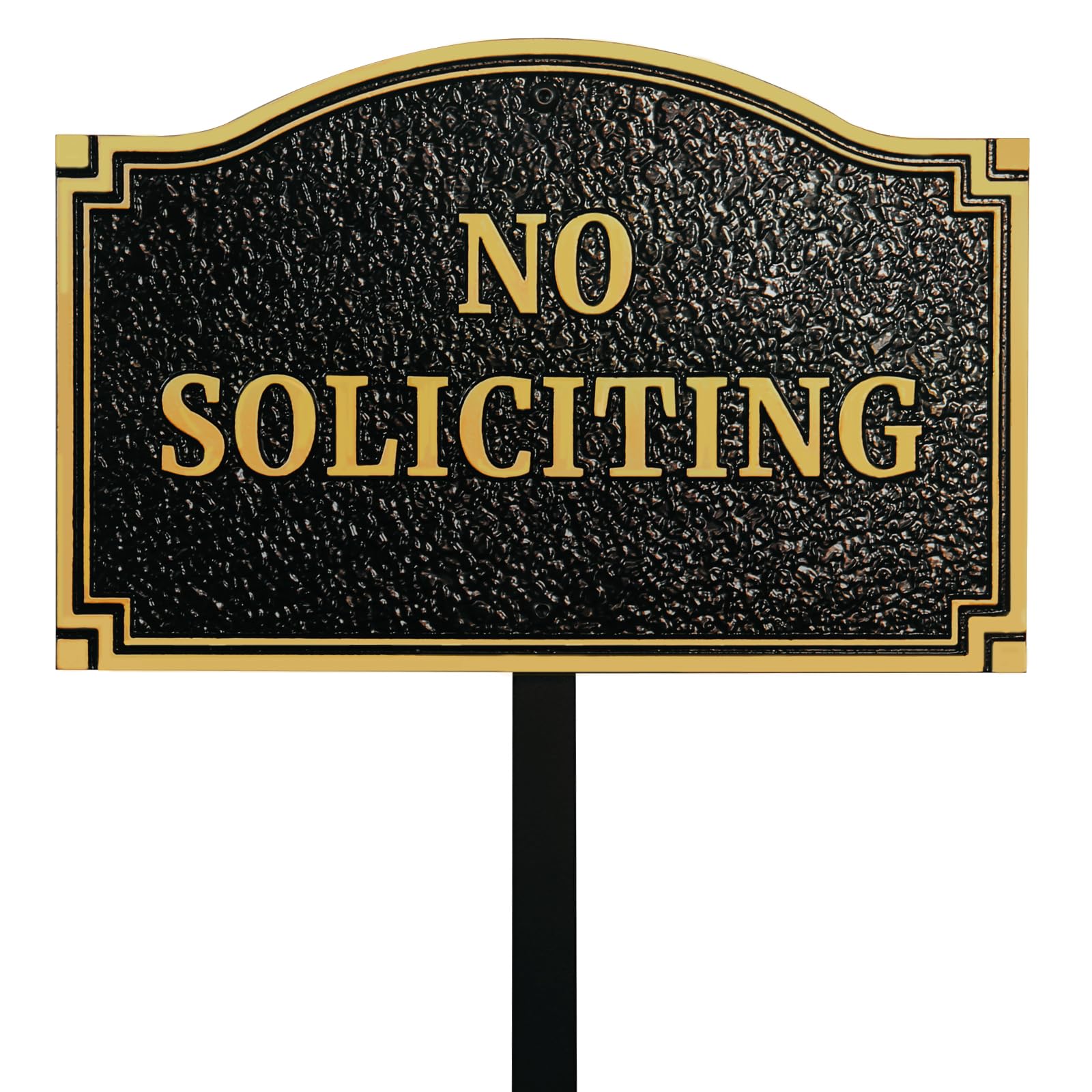 Morgtta no soliciting sign with embossed letters for front door privacy.