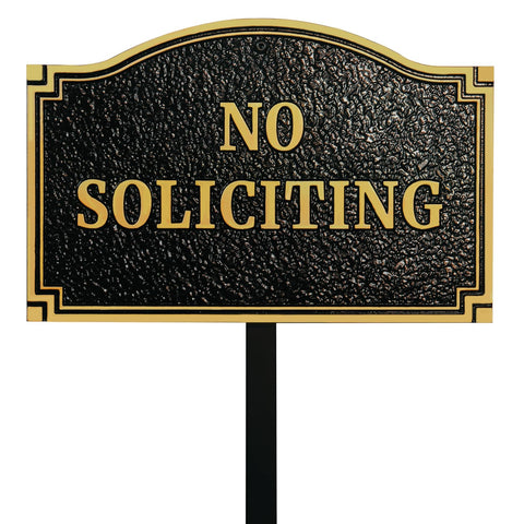 Morgtta no soliciting sign with embossed letters for front door privacy.