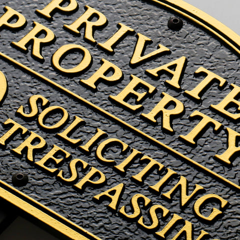 Morgtta private property sign with embossed lettering for curb visibility.