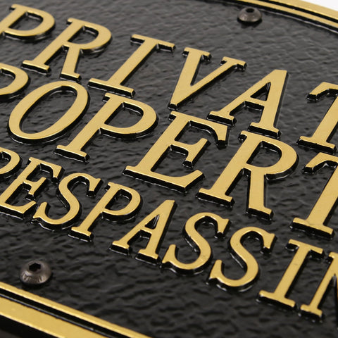 Morgtta private property no trespassing sign 11.5x7.5 in black and gold, durable outdoor security