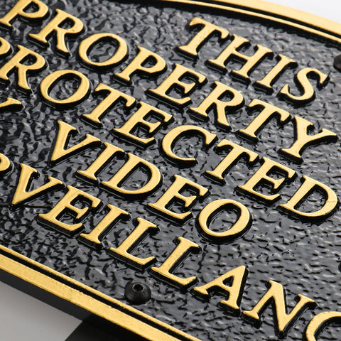 Morgtta private property video surveillance sign front view shows durable metal construction for yard security.