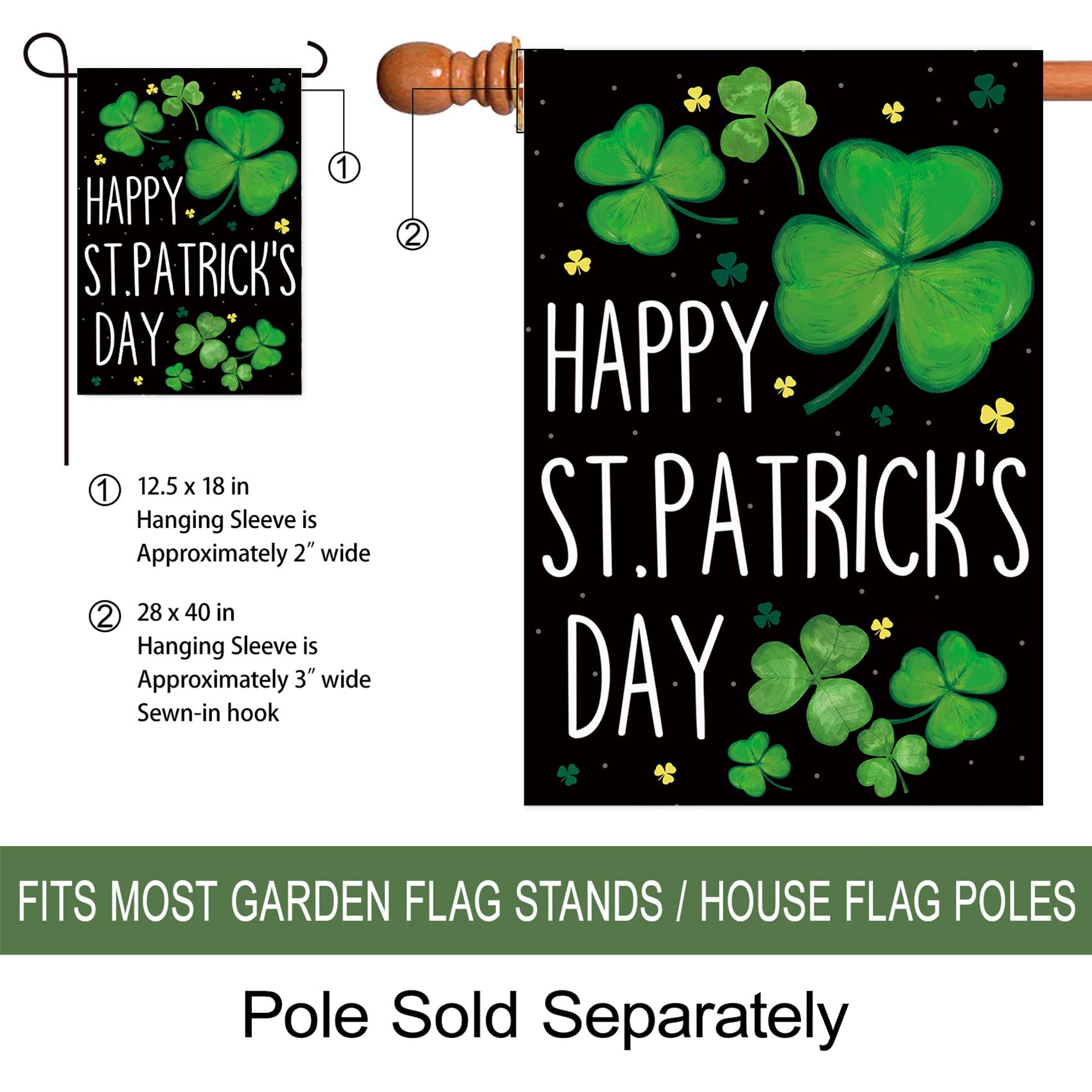 Morigins lucky shamrocks yard flag enhances curb appeal with bold colors.