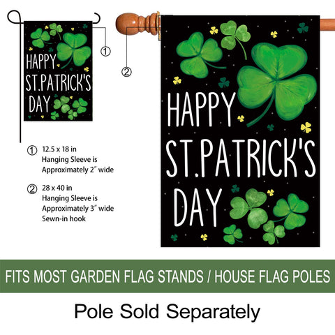 Morigins lucky shamrocks yard flag enhances curb appeal with bold colors.