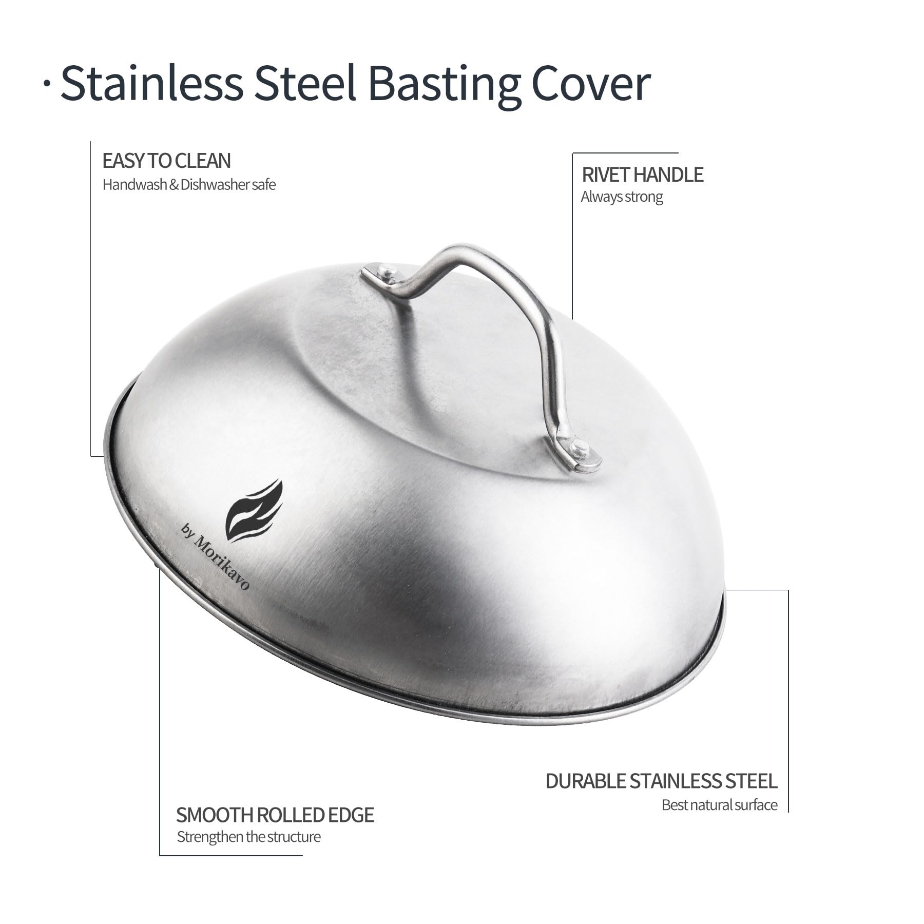 Morikavo flat-top griddle lid dome concentrates heat for consistent searing and melting.
