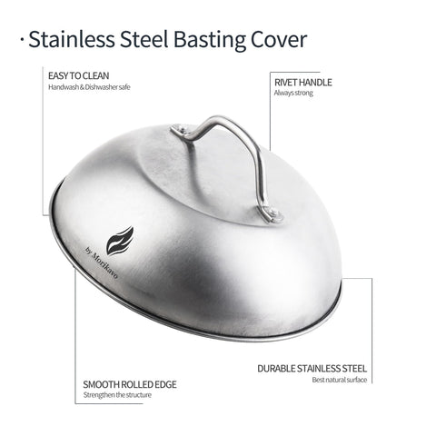 Morikavo flat-top griddle lid dome concentrates heat for consistent searing and melting.