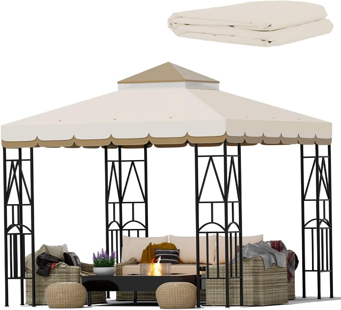 Morikoro beige-brown lace canopy top for gazebo replacement and shade protection.