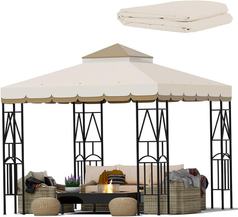 Morikoro beige-brown lace canopy top for gazebo replacement and shade protection.