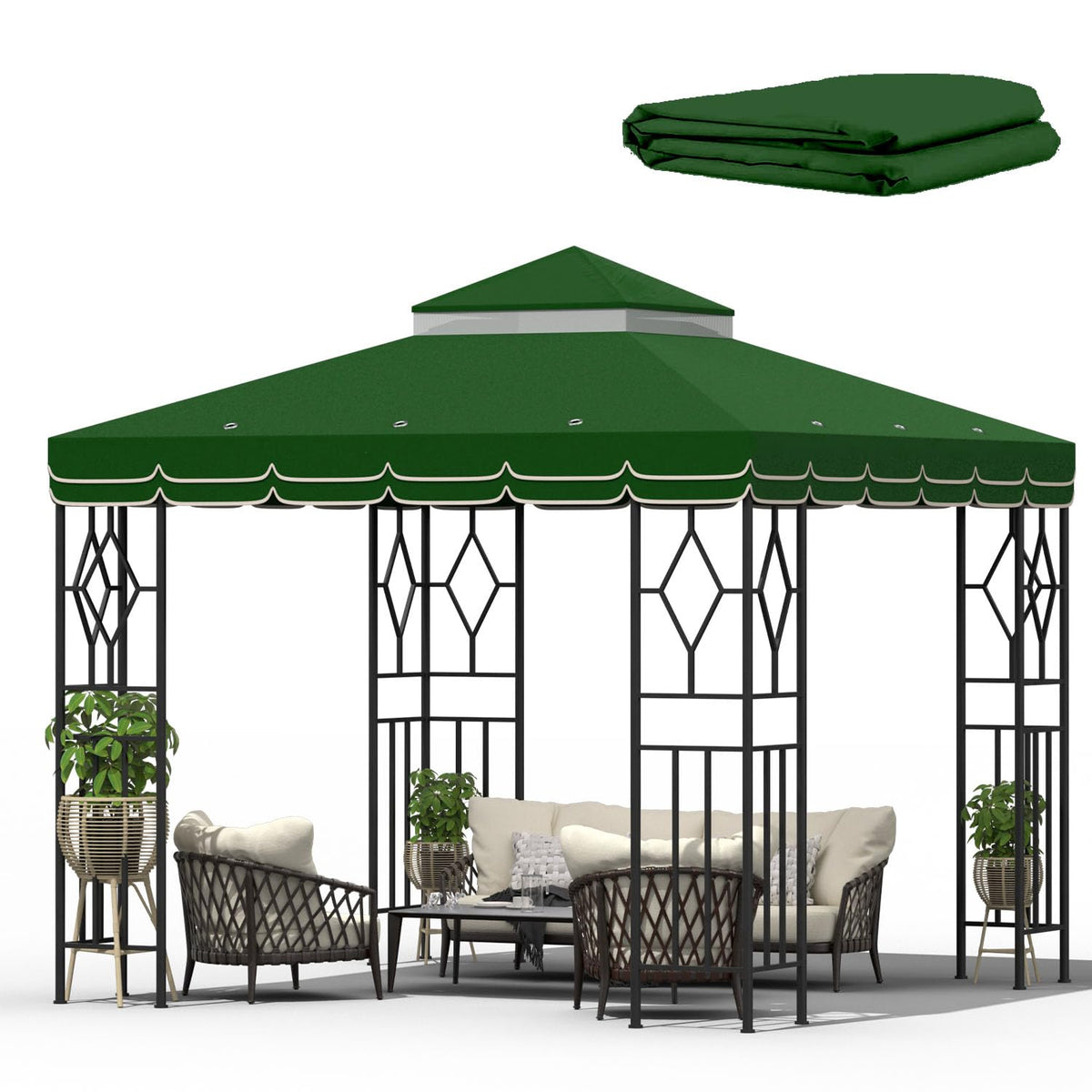 Morikoro canopy top double-tier green lace close-up shows durable fabric for outdoor use