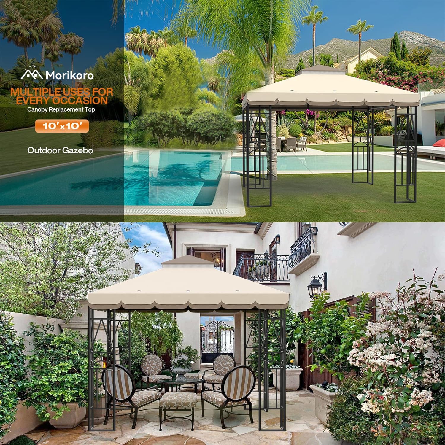 Morikoro canopy top drainage holes prevent water pooling on rainy days.