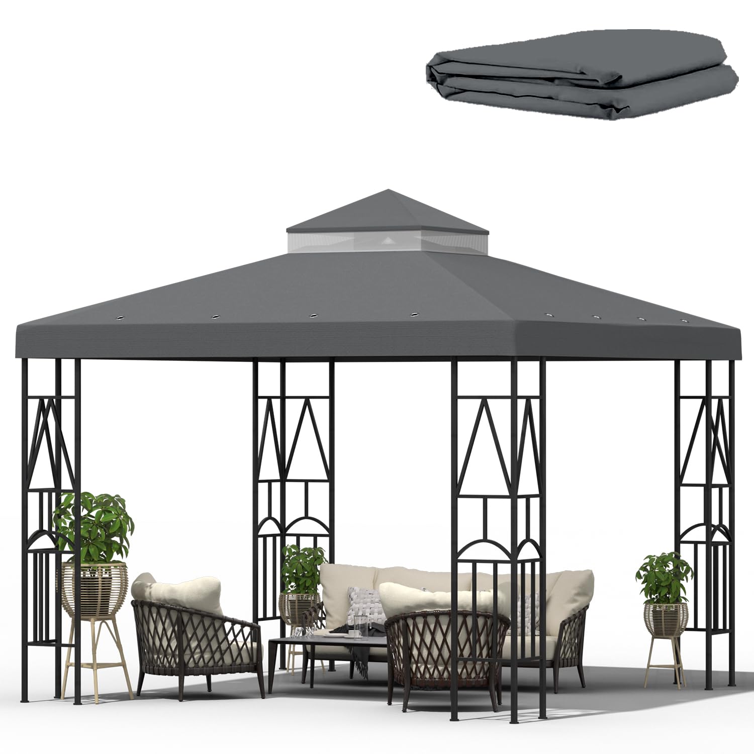 Morikoro replacement top for 119x119 inch gazebo, grey, weather resistant.