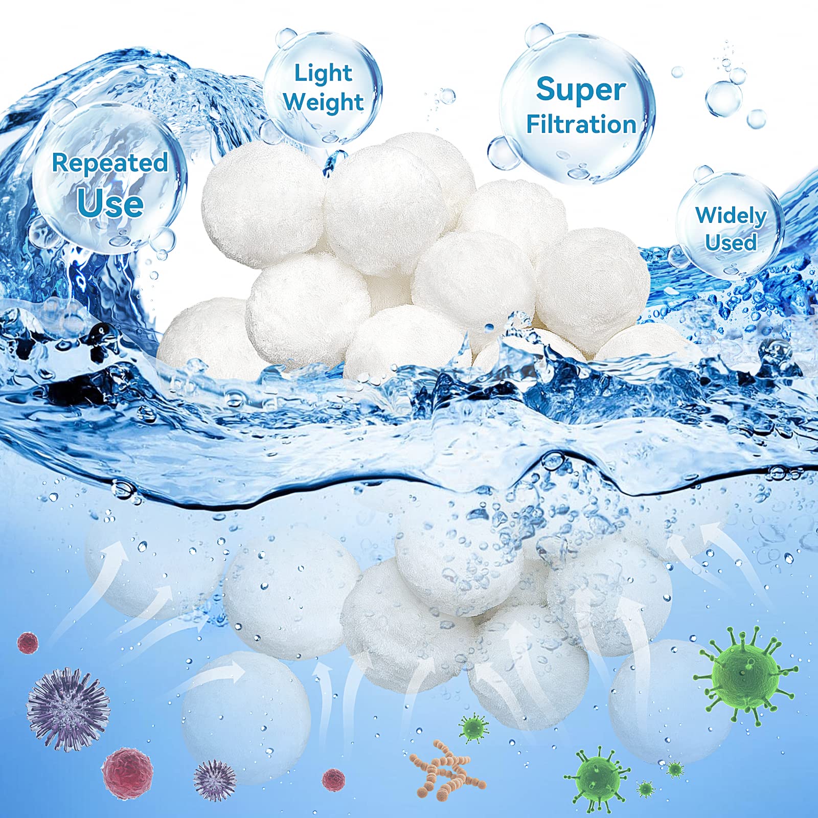 Moritakk filter balls closeup highlighting uniform polyester fibers for filtration
