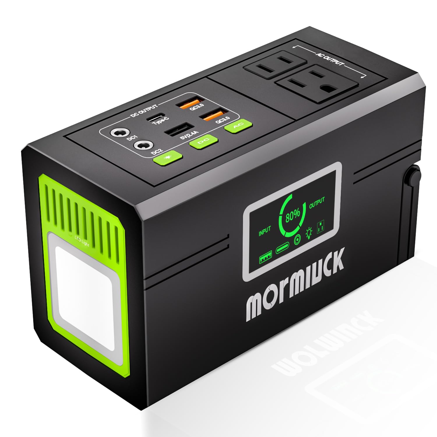 Mormluck portable power station 127W with LCD display showing status for easy monitoring