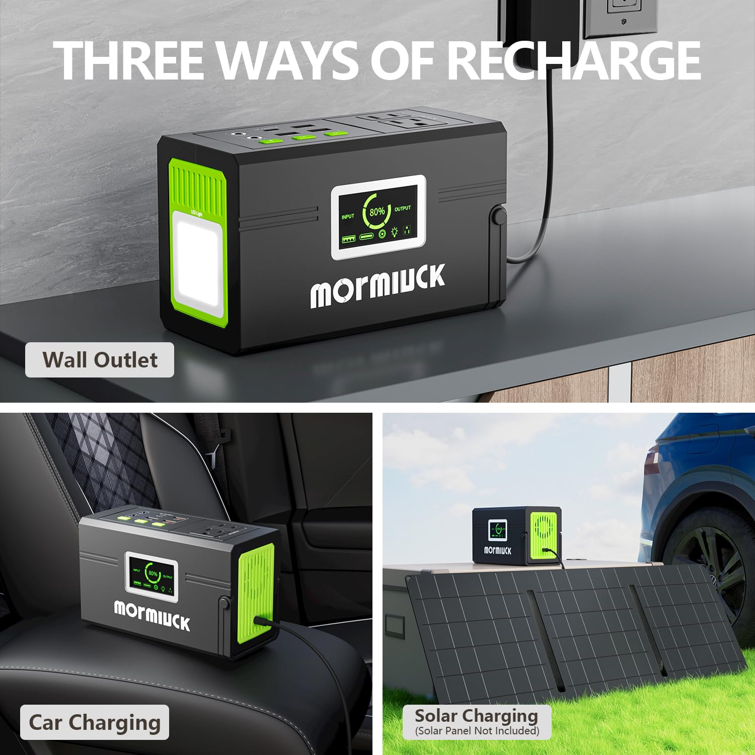 Mormluck solar-ready option compatible with panels for off-grid charging